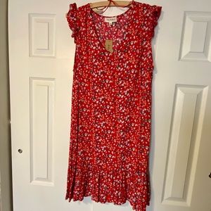 Cute Mini Red Flowy V Neck Dress